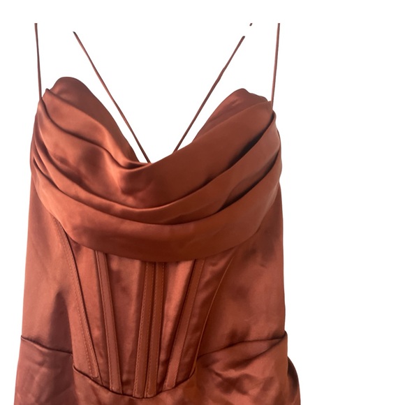 NWT Corset Cowl Satin Dress in Sienna - Picture 4 of 7
